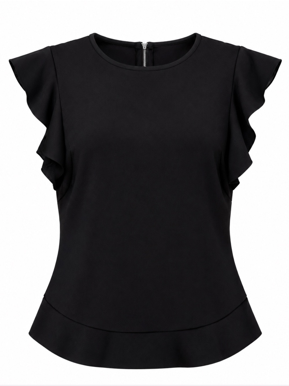 Philosophy Black Ruffle-Sleeve Crewneck Blouse
